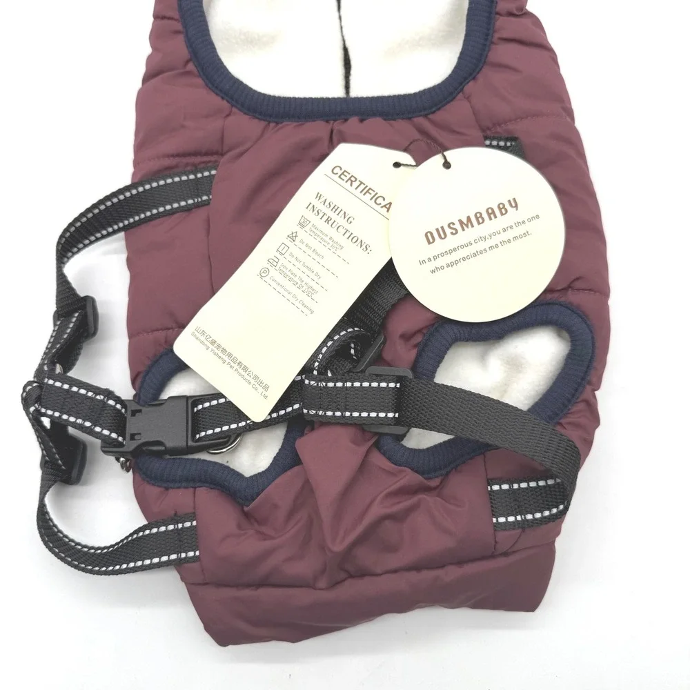 OUSMBABY Dog Winter Coat Vest‎ Harness Burgundy Puffer Padded Warm Fleece